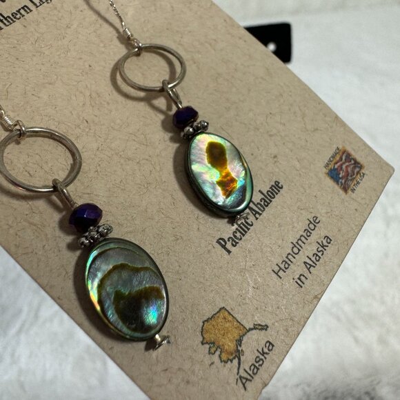 Pacific Abalone Earrings Handmade In Alaska by Local Artist Northern Lights - Picture 3 of 5